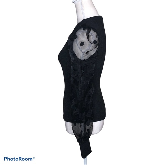 SHEIN Sheer Mesh Sleeve Rib-knit Top - Picture 5 of 6